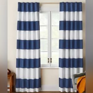 Pillowfort 99.9% blackout navy white rugby stripe 84x42 curtain panel NWT no pkg
